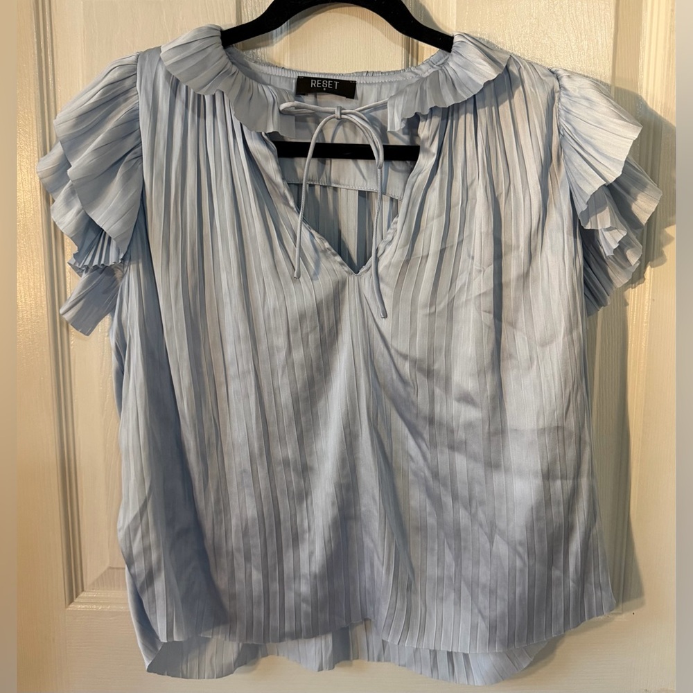 Light Blue Ruffled Women's Blouse